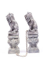 Load image into Gallery viewer, Pair of Lion Statues on Pedestals with Chain - Silver
