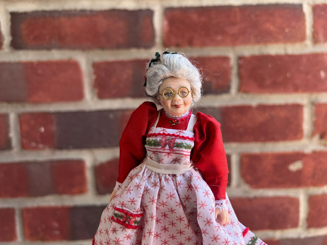 Loretta Kasza Mrs. Claus Sculpted Doll in Red Dress with Glasses