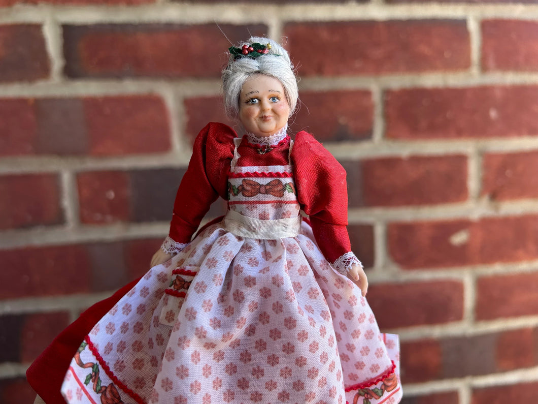Mrs. Claus Sculpted Doll in Red Dress by Loretta Kasza