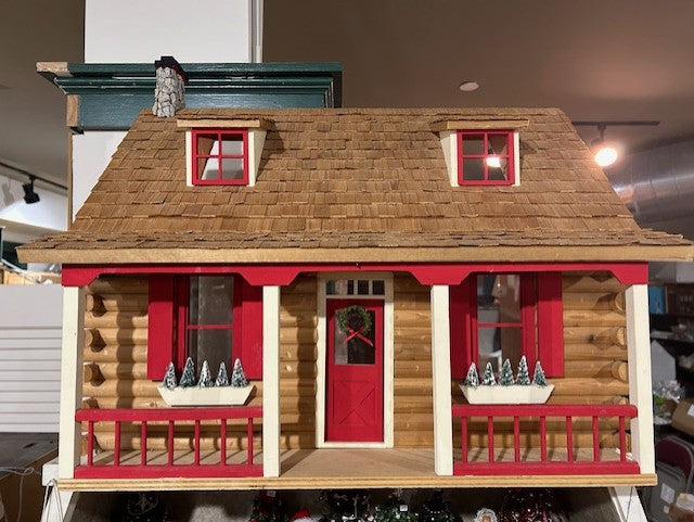 Dollhouse Miniature ~ Christmas Decorated Log Cabin