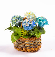 Load image into Gallery viewer, Blue Hydrangea Flowers in Wicker Basket by Laura Crain
