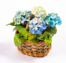 Load image into Gallery viewer, Blue Hydrangea Flowers in Wicker Basket by Laura Crain
