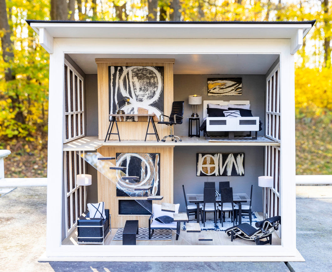Modern Dollhouse Decorated with Furniture - Black & White