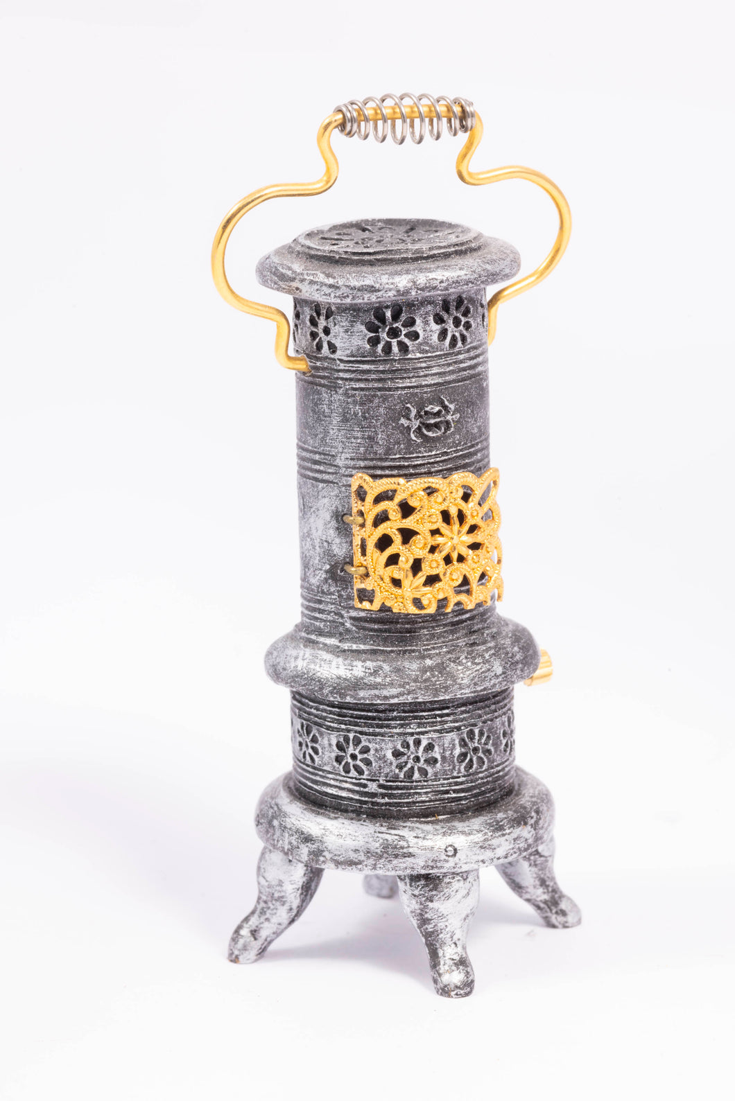 Metal Parlor Stove with Gold Accents