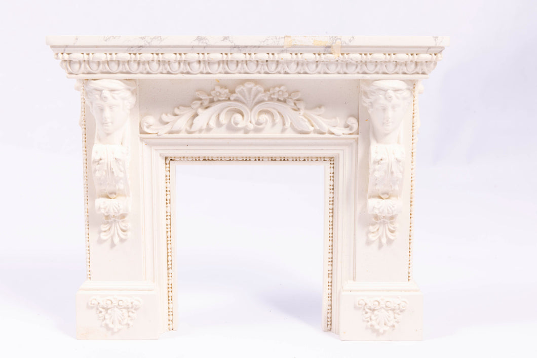 White Resin Fireplace with Detailing