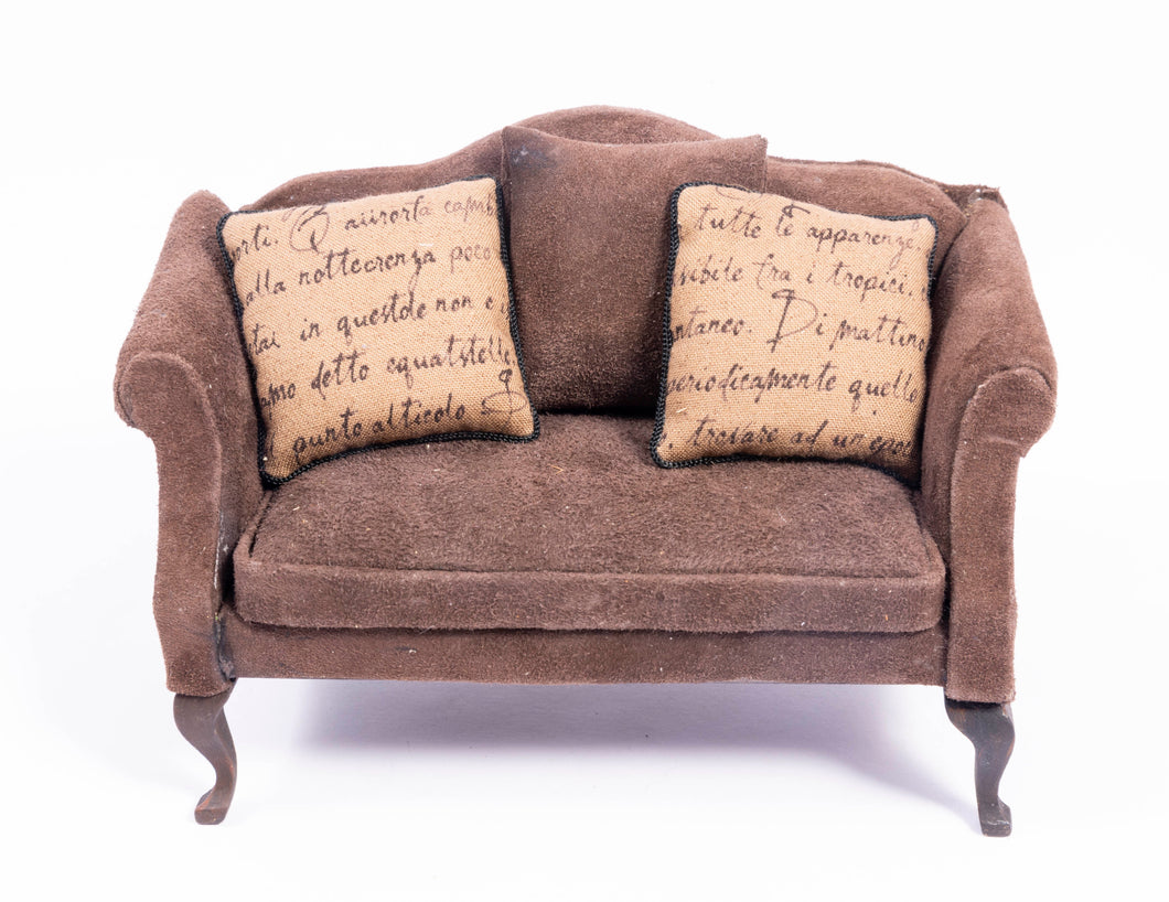 Sofa with Soft Brown Fabric & 3 Pillows