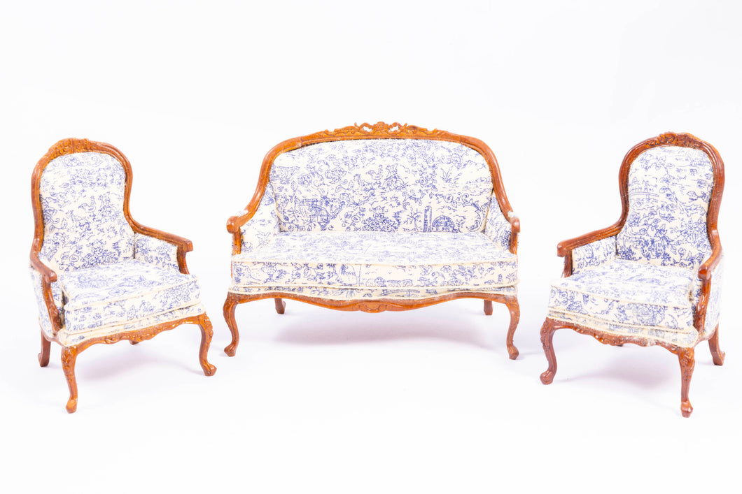 3 Pc Living Room Set with Blue Toile by Bespaq