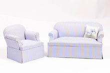 Load image into Gallery viewer, Blue Striped Sofa &amp; Chair
