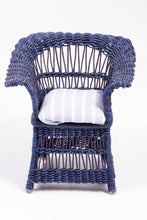 Load image into Gallery viewer, Blue Wicker Chair with Striped Blue Cushion
