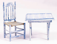 Load image into Gallery viewer, Kitchen Table &amp; Chair with Tile in Blue with Curtain
