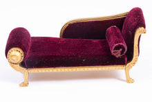 Load image into Gallery viewer, Gold Chaise Lounge with Burgundy Fabric
