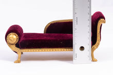 Load image into Gallery viewer, Gold Chaise Lounge with Burgundy Fabric
