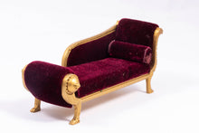 Load image into Gallery viewer, Gold Chaise Lounge with Burgundy Fabric
