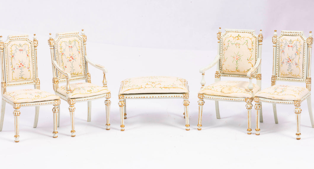 4 White Painted Chairs & Ottoman by Bespaq