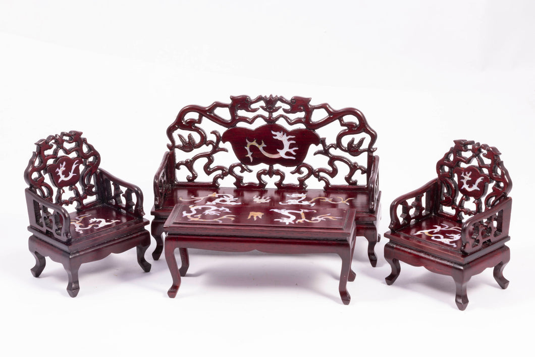 Asian Living Room Set with Mother of Pearl, 4 Pc Set