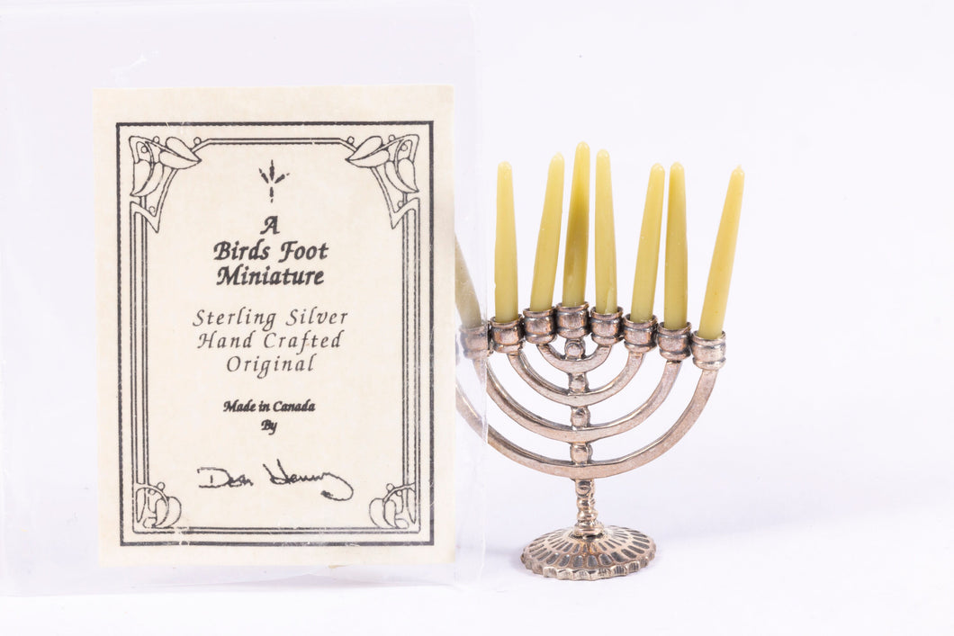 Sterling Silver Menorah with Candles by Don Henry, A Bird Foot Miniature