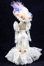 Load image into Gallery viewer, Miniature Rose Dressed Mannequin with White &amp; Silk Dress with Hat
