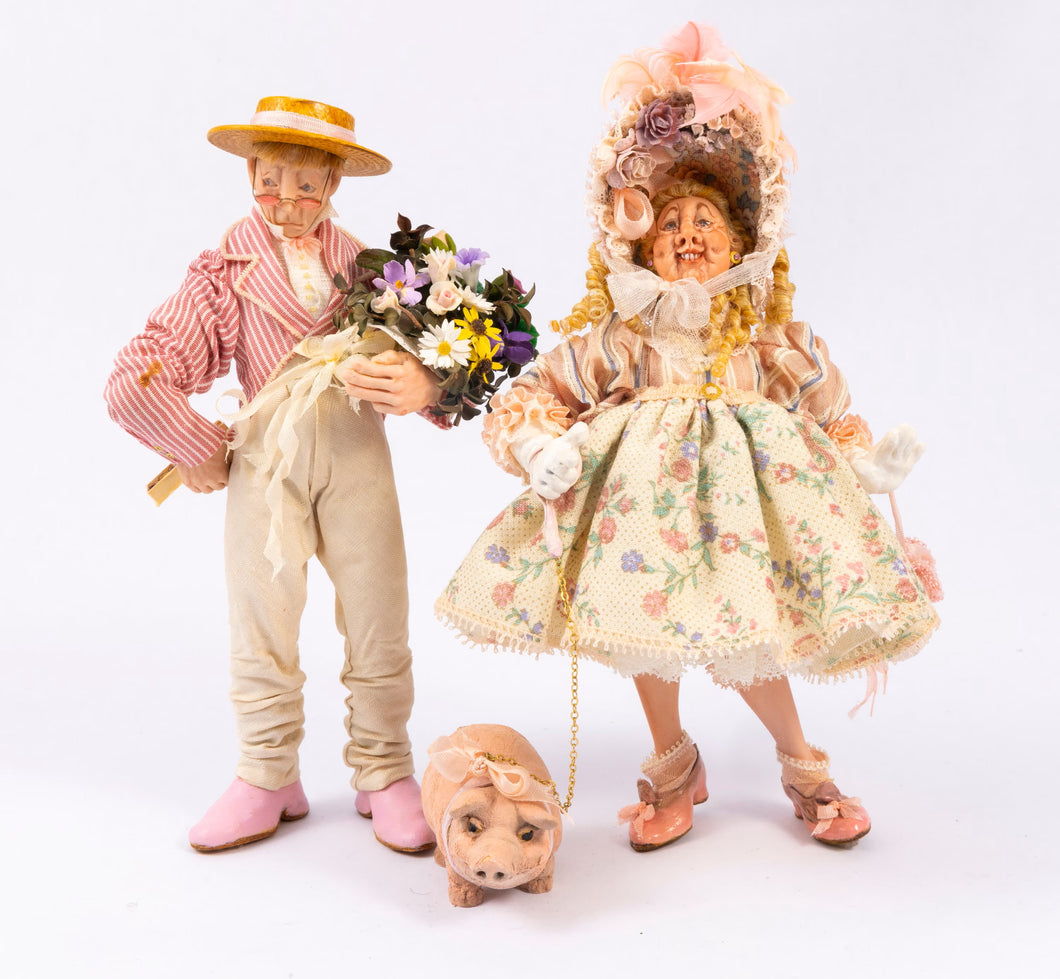 Terrific Hand Sculpted Dolls & Pig - From Smith Estate