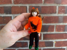 Load image into Gallery viewer, Patsy Thomas Brunette Little Girl Doll in Knitted Orange Halloween Sweater
