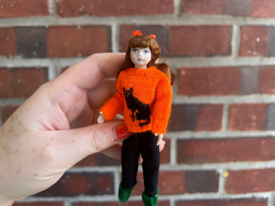 Patsy Thomas Brunette Little Girl Doll in Knitted Orange Halloween Sweater