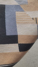 Load and play video in Gallery viewer, Dollhouse Miniature ~ Petit Point Black, Burnt Orange, Tan, and Blue Geometric Modern Rug - Ursula Sauerberg
