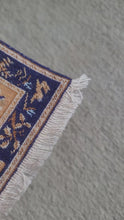 Load and play video in Gallery viewer, Dollhouse Miniature ~ Petit Point Navy and Gold Forest Creatures Rug - Ursula Sauerberg
