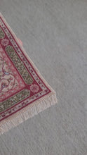 Load and play video in Gallery viewer, Dollhouse Miniature ~ Petit Point Ornamental Vine Pattern Rug with Fringe - Ursula Sauerberg
