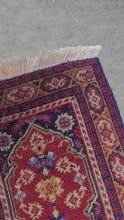 Load and play video in Gallery viewer, Dollhouse Miniature ~ Petit Point Embellished Red &amp; Navy Oriental Rug - Ursula Sauerberg
