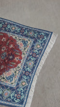 Load and play video in Gallery viewer, Dollhouse Miniature ~ Petit Point Blue and Red Elegant Rug - Ursula Sauerberg
