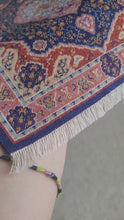 Load and play video in Gallery viewer, Dollhouse Miniature ~ Petit Point Oriental Medallion Rug with Blue and Pink Accents - Ursula Sauerberg

