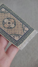 Load and play video in Gallery viewer, Dollhouse Miniature ~ Petit Point Geometric Beige and Blue Rug w/ Center Medallion - Ursula Sauerberg
