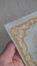 Load and play video in Gallery viewer, Dollhouse Miniature ~ Petit Point Pastel Baroque Rug with Floral Center Medallion  - Ursula Sauerberg
