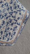 Load and play video in Gallery viewer, Dollhouse Miniature ~ Petit Point Cream and Blue Floral Embellishments Rug with Fringe - Ursula Sauerberg
