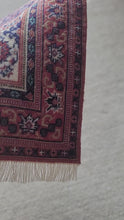 Load and play video in Gallery viewer, Dollhouse Miniature ~ Petit Point Persian-Style Rug with Navy &amp; Red Accents and Layering Borders - Ursula Sauerberg

