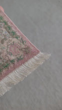 Load and play video in Gallery viewer, Dollhouse Miniature ~ Petit Point Coral &amp; Lime Rug with Intricate Baroque Detailing and Centerpiece Design - Ursula Sauerberg
