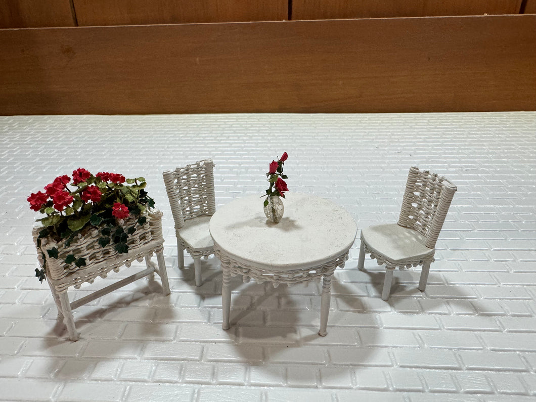 Dollhouse Miniature ~  Half Scale Artisan Peggy Taylor 4 Piece Wicker Outdoor Furniture Set