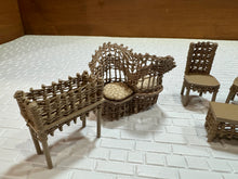 Load image into Gallery viewer, Dollhouse Miniature ~  Half Scale Artisan Peggy Taylor 6 Piece Wicker Outdoor Furniture Set
