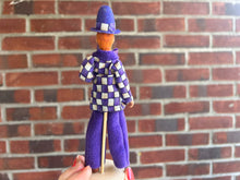 Load image into Gallery viewer, Wizard Doll in Purple Outfit with Pipe in Hand Peter Pumpkin 2001 Sandy Callahan Artisan Made
