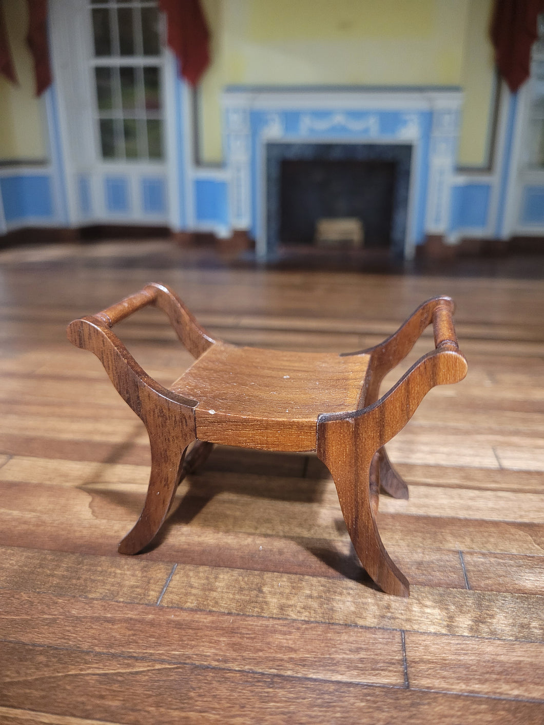 Vintage '86 Wooden Curule Stool - By RL Carlisle