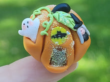 Load image into Gallery viewer, Pumpkin House with Ghost and Witch - Made of Clay

