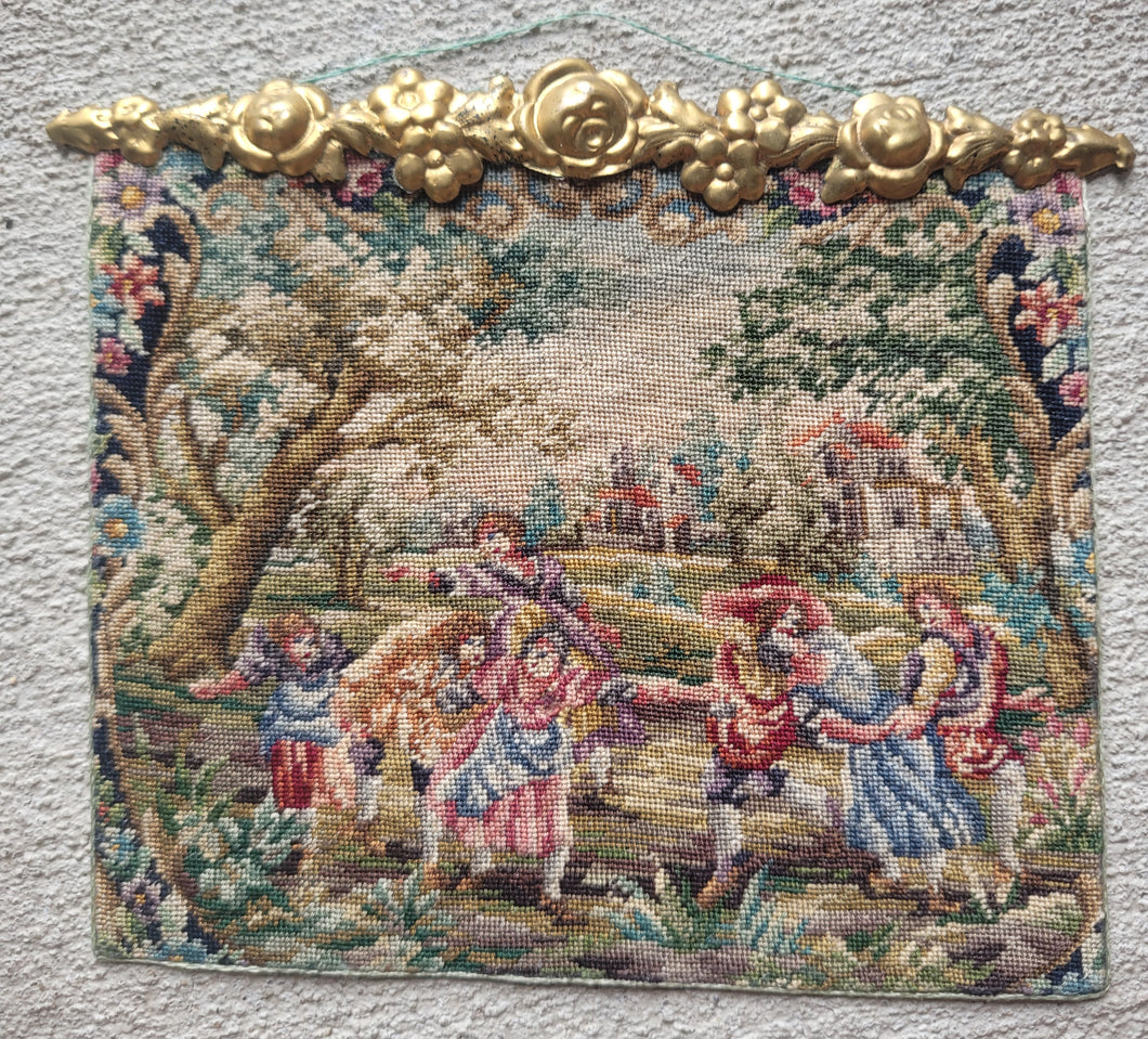 Dollhouse Miniature ~ Petit Point Hanging Tapestry Rural Medieval Scene - Ursula Sauerberg