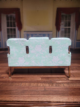 Load image into Gallery viewer, Teal &amp; White Rose Patterned Sofa by JBM

