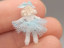 Load image into Gallery viewer, ¾&quot; Blonde Ballerina Doll in Light Blue Glittery Tutu and Bow – By Cheryl Warder
