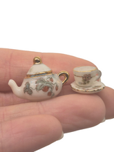 Load image into Gallery viewer, Nancy Duden – Porcelain Strawberry Vine Pattern Teapot w/ Cup and Saucer Set

