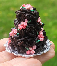 Load image into Gallery viewer, Chocolate Cake with Pink Icing Roses on Metal Tray
