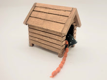 Load image into Gallery viewer, Dollhouse Miniature ~ 1:12 Scale, Wooden Dog House with Sausage Link and Bed
