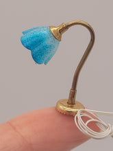 Load image into Gallery viewer, Dollhouse Miniature ~ Blue &quot;Frosted Glass&quot; Flower Lamp by Lighting Bug
