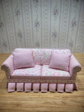Load image into Gallery viewer, Pink Rose and Gingham Couch with Skirt and 2 Pillows
