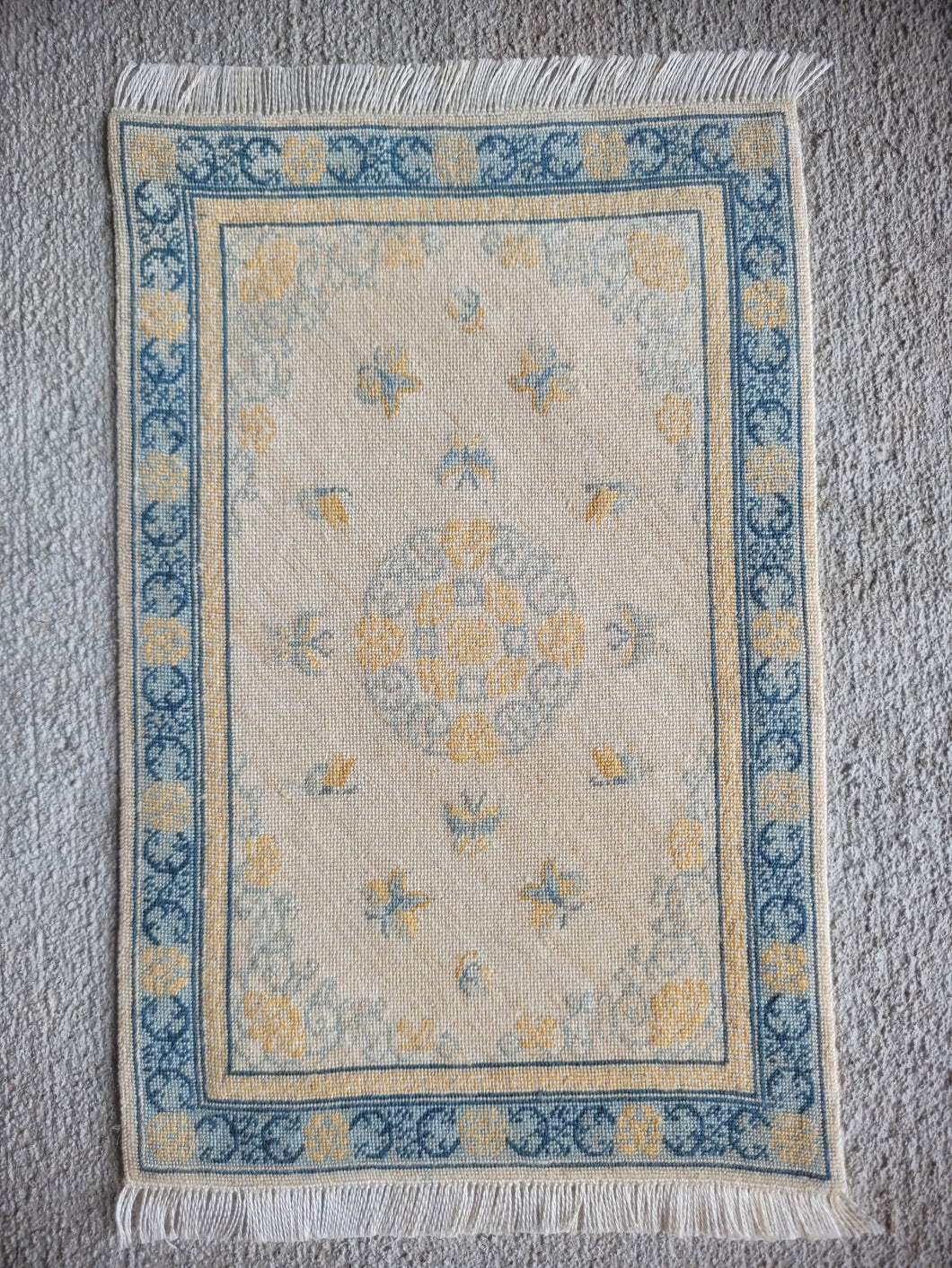 Dollhouse Miniature ~ Petit Point Fancy Butterflies and Medallion Rug - Ursula Sauerberg