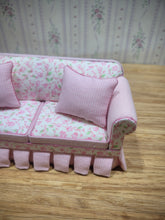 Load image into Gallery viewer, Pink Rose and Gingham Couch with Skirt and 2 Pillows
